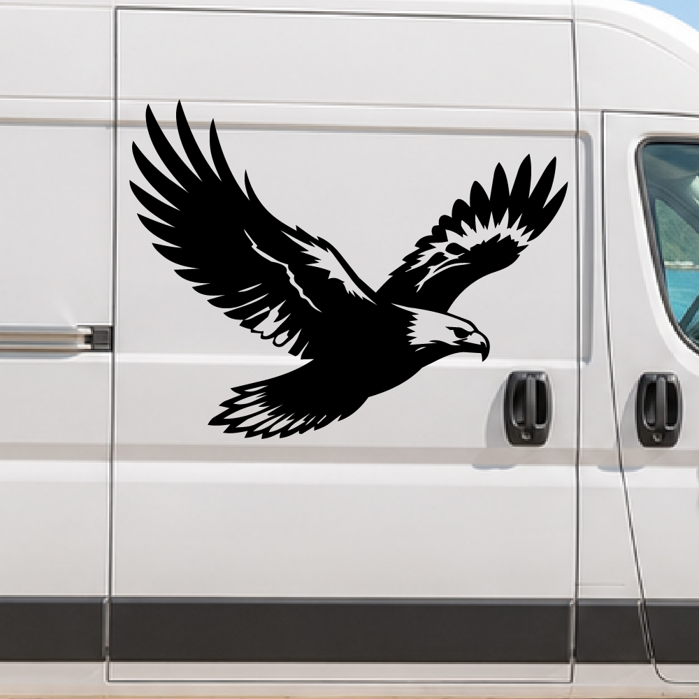 Sticker Aigle Majestueux Sticker représentant un aigle en plein vol avec ailes déployées et détails graphiques précis