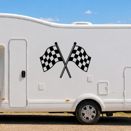 Sticker deux drapeaux à damier croisés symbole de compétition automobile