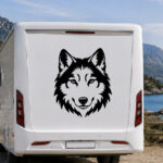 Sticker tête de loup au style graphique détaillé pour véhicule ou van