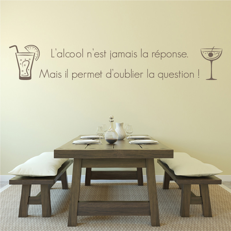 alcool001a Citation humoristique avec verres à cocktail illustrés de part et d'autre du texte