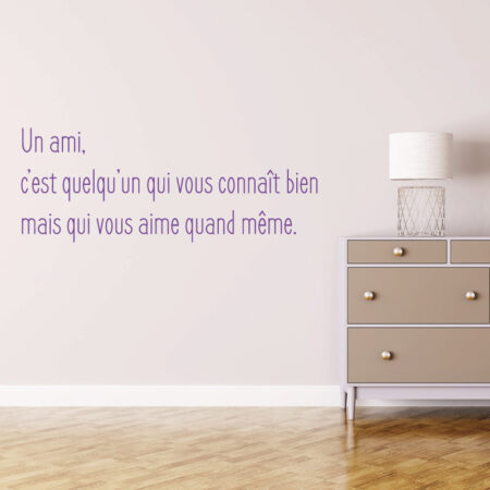 Sticker mural texte citation sur l'amitié avec une phrase inspirante en typographie fine