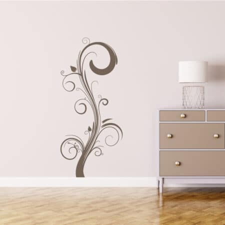 Sticker mural arabesque en forme de plante stylisée avec feuilles et spirales décoratives