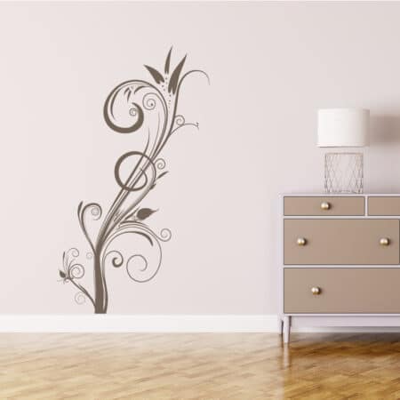 Sticker mural motif arabesque avec volutes et feuilles stylisées pour décoration intérieure