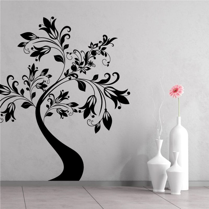 Sticker Arbre Arabesque Sticker mural arbre stylisé aux arabesques et feuilles décoratives